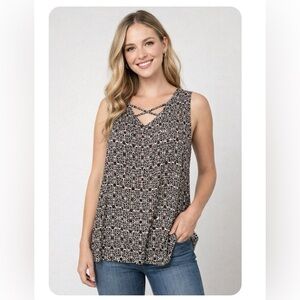 Dressbarn Brown and White Patterned Tank Top